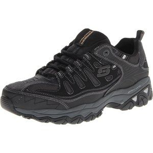 Men's Black Rubber Sole Leather  Skechers Afterburn M. Fit Shoes